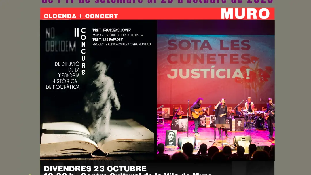 Clausura de las Jornadas, entrega de premios del II Concurso «No oblidem» y concierto «Sota les cunetes. Justícia!», de VerdCel